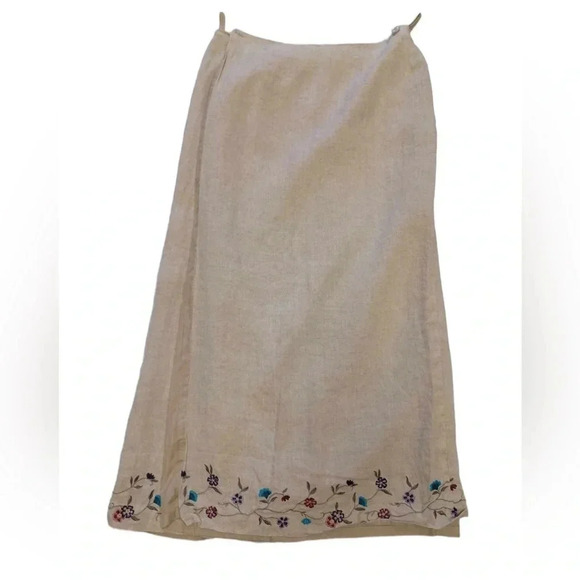 Talbots 100% Linen Embroidered Oatmeal  Maxi Wrap Skirt Size 10 - Picture 6 of 9